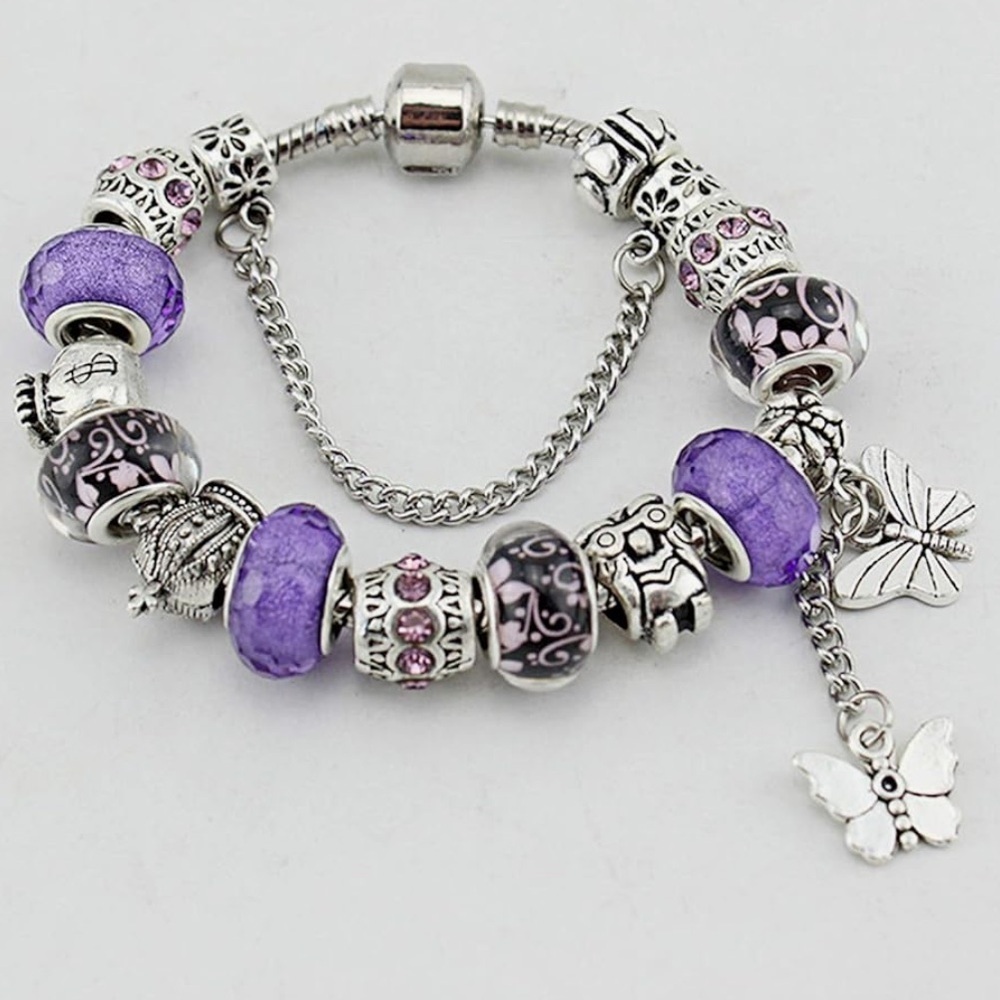 Butterfly purple charm bracelet